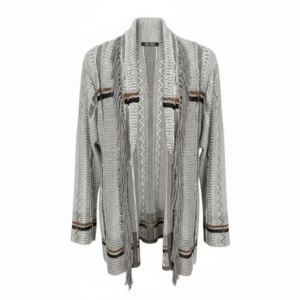 Nic + Zoe Women's XL Neutral Mix Fringe Cotton Blend Open Cardigan Jacket — NWT!